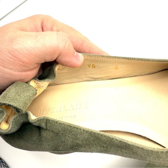 Everlane The Italian Leather Day Heel Suede Olive Green 6 - Picture 10 of 13